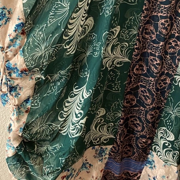 Anna Sui x Free People Upcycle Kaftan S/M Teal Floral Silk Maxi Kimono Top USA - Picture 5 of 8